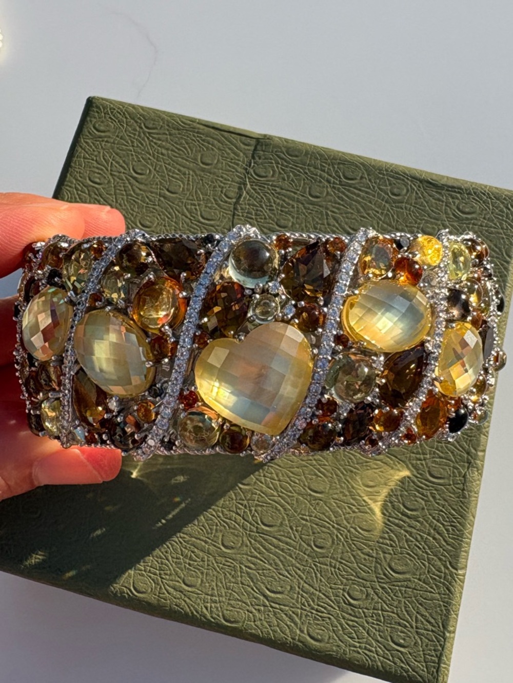Judith Ripka multi gemstone bracelet wide Cuff Sterling silver CZ hinged 925 - Picture 4 of 17